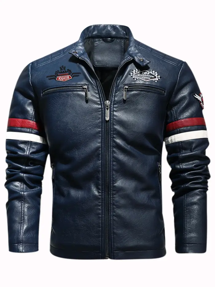 Veste de motard mince en cuir PU pour hommes, course de moto, couleur littérature