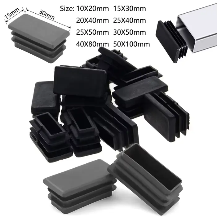 5/10 pièces carré en plastique noir obturateur embout Tube tuyau insérer bouchon bonde 10X20mm ~ 50X
