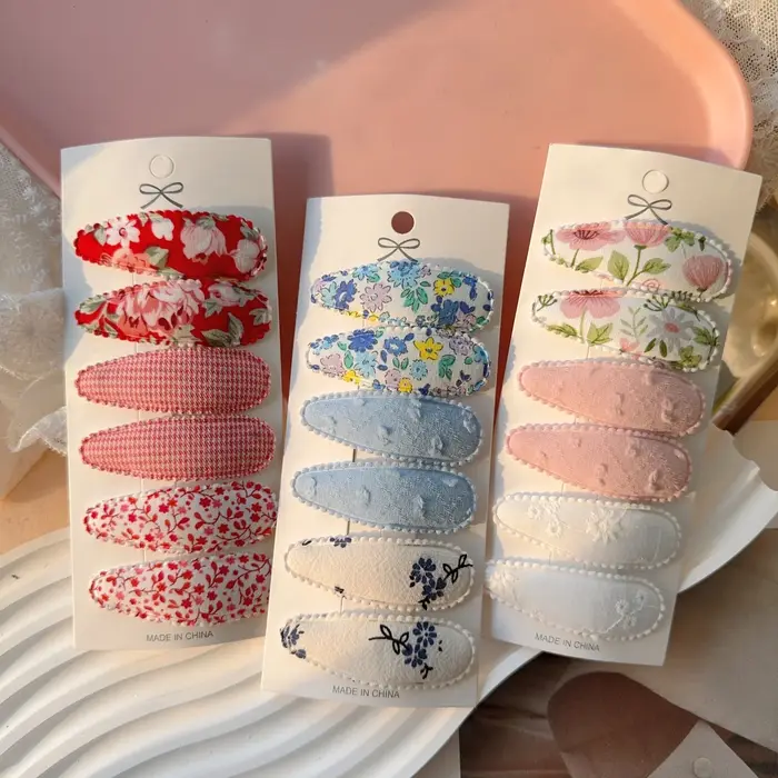 Pince à cheveux BB imprimée mignonne, 6 pièces, mode Crochet fait à la main pour fille, accessoires 