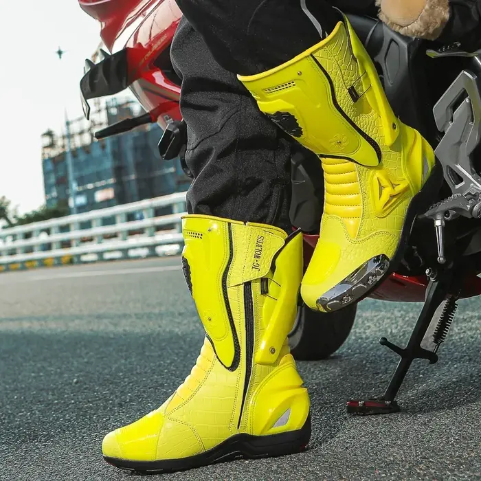 Hurbike-Bottes de course de moto en cuir microcarence, chaussures de motard, changement de vitesse d