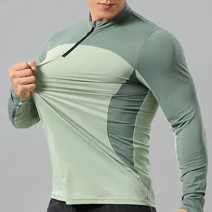 T-shirt à manches longues pour hommes, Sports de plein air, escalade, randonnée, col montant, fermet