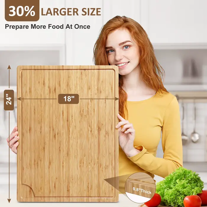Planche à découper extra large en bois de bambou, planche à découper en bois de cuisine avec rainure