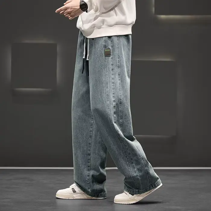 Jean de lavage à jambes larges pour homme, pantalon neutre, couleur unie, ample, décontracté, droit,