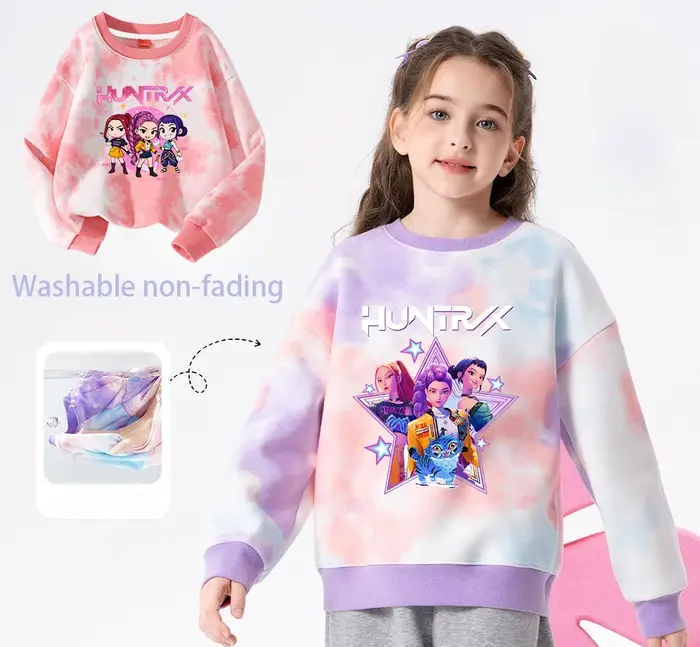 K-Pop Hunters Zoey Mira Rumi Sweat-shirt tie-dye pour fille, pull à col rond, vêtements de sport pou