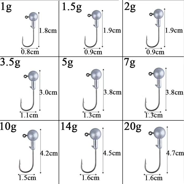 10 pièces/lot tête de gabarit crochet de pêche 3.5g -20g crochet lesté gabarit crochet de pêche doux