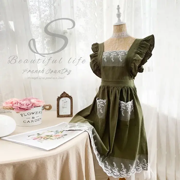 Femmes femmes tablier coton lin tabliers robe jardin café cuisine fleuriste palais Style Vintage mod