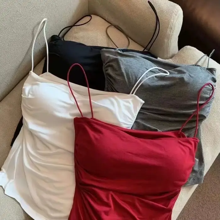 Gilet plissé sans manches pour femmes, Slim Fit, Sexy, haut court avec fines bretelles, couleur unie
