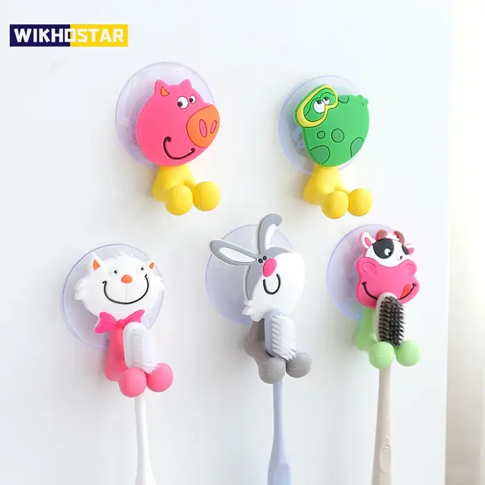 Porte-brosse à dents en forme d'animal de dessin animé, support de rangement mural antibactérien pou