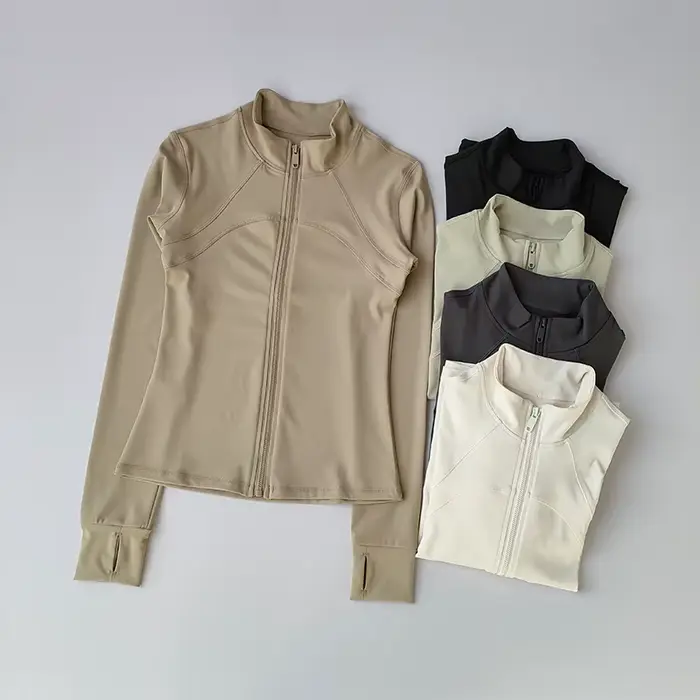 Costume de Yoga pour femmes, haut de gamme, col montant, manches longues, veste de sport, course à p
