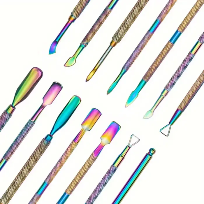 Poussoir à cuticules multicolore à Double extrémité en acier inoxydable, dissolvant de peau morte po
