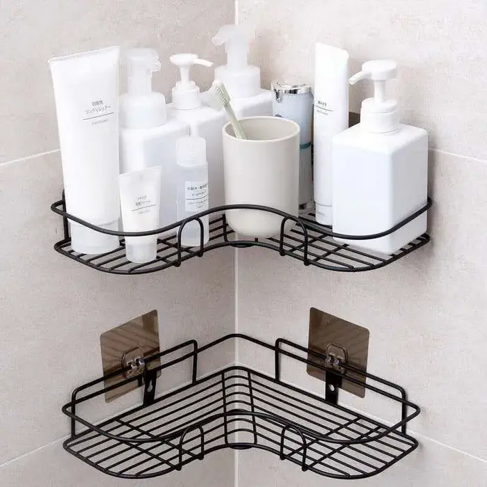 Crochet de rangement en fer T1 pour la salle de bain, sans poinçonnage, étanche, adhésif, cuisine, H