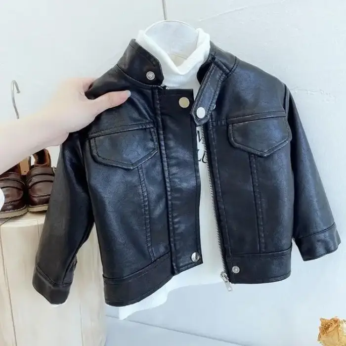 Veste en cuir coréen pour enfants printemps automne veste en cuir PU à col montant pour fille veste 
