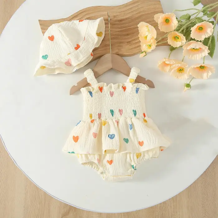 Ensemble de vêtements d'été pour nouveau-né fille 3M-2T, combinaison à imprimé cœur, body jaune pour