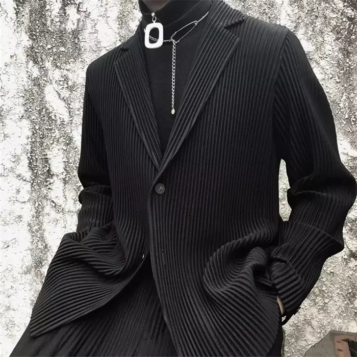 Blazer noir plissé pour homme, olympiques de luxe, doublé partiel, manteau de bureau, haute couture,