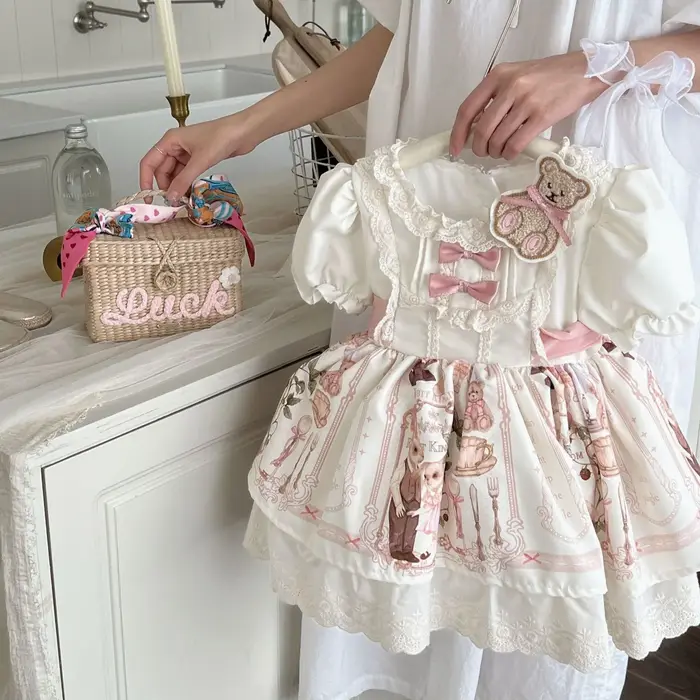 Robe d'été pour filles, nouvelle collection, manches bouffantes, princesse, style féerique, ours lol