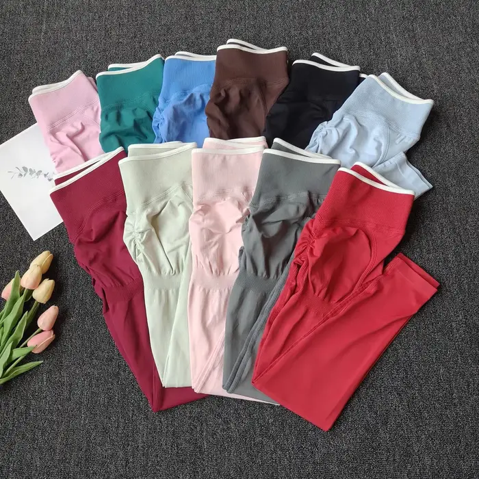 Leggings taille haute sans couture pour femme, effet push-up, avec design colorblock - Extensibles d