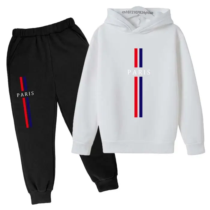 Enfants automne printemps décontracté Paris imprimer 2 pièces sweat à capuche + pantalon survêtement