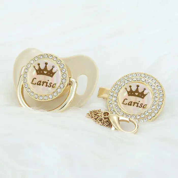 MIYOCAR personnalisé kaki bling couronne nom bling sucette et attache-sucette sans BPA factice bling