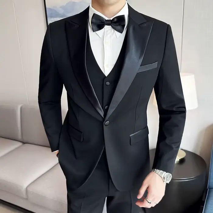 (Veste + gilet + pantalon) haut de gamme marque Boutique mode hommes décontracté affaires noir fumer