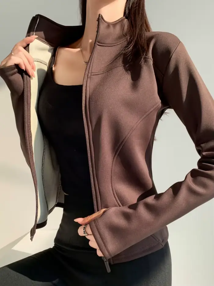 Veste slim fit femme manches longues - Manteau polaire chaud pour yoga, fitness et activités hivernales