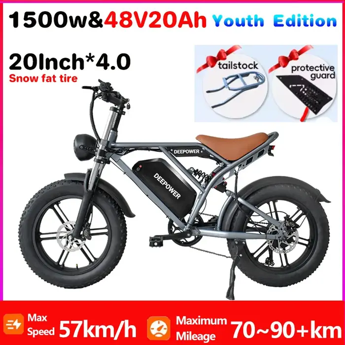 Vélo électrique 48V60Ah 1500W avec pneus larges de 20 pouces pour adultes, vélo de montagne tout-ter