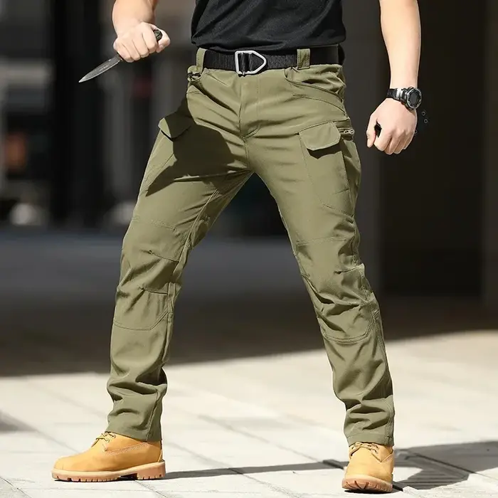 Pantalon cargo tactique pour hommes – Softshell, tissu extensible, poches multiples, bouton volant, 