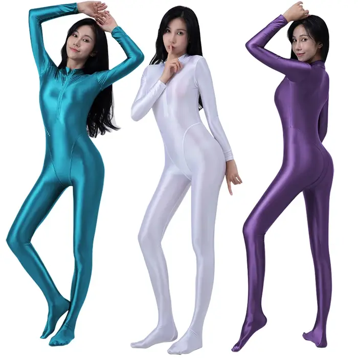 Sexy avant fermeture éclair huile collants brillant lisse une pièce maillot de bain femmes Yoga comb