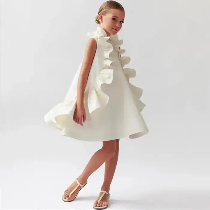 Fille été nouvelle robe sans manches volants princesse mariage luxe enfants mode vêtements bébé anni
