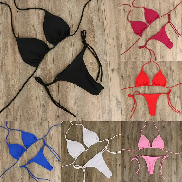 Maillot de bain femme sexy à lacets triangle réglable pour plage et bain sans armatures