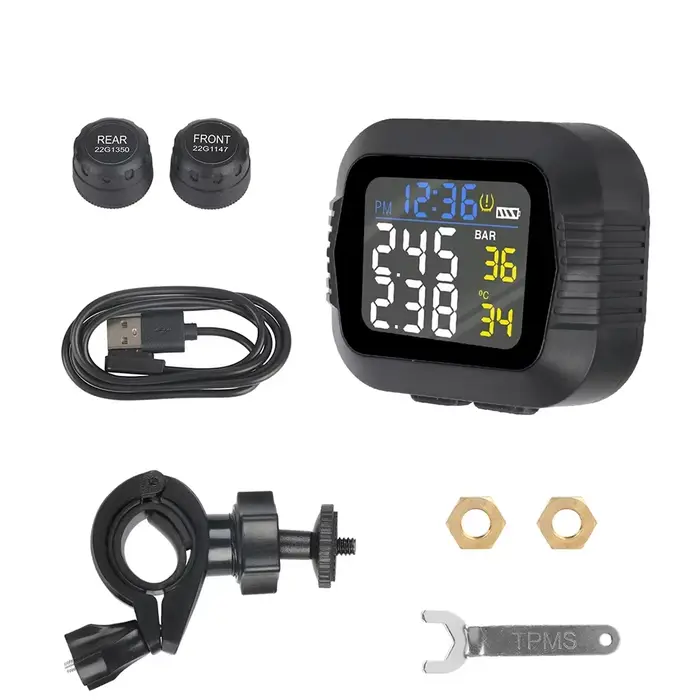 Système de surveillance TPMS de la pression des pneus de Moto, alarme de température avec 2 capteurs