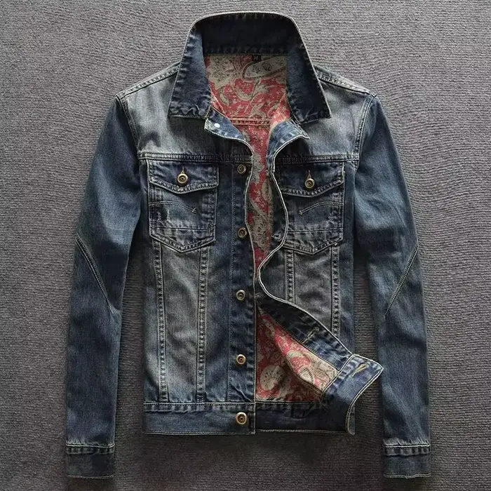 Manteau en jean pour homme, printemps-automne, col rabattu, simple boutonnage, coupe ajustée, bleu d