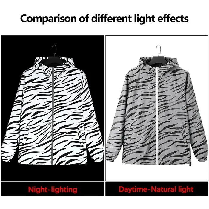Vestes réfléchissantes imprimées zèbre pour hommes, Hip Hop, à capuche, mode, coupe-vent, lumineux, 