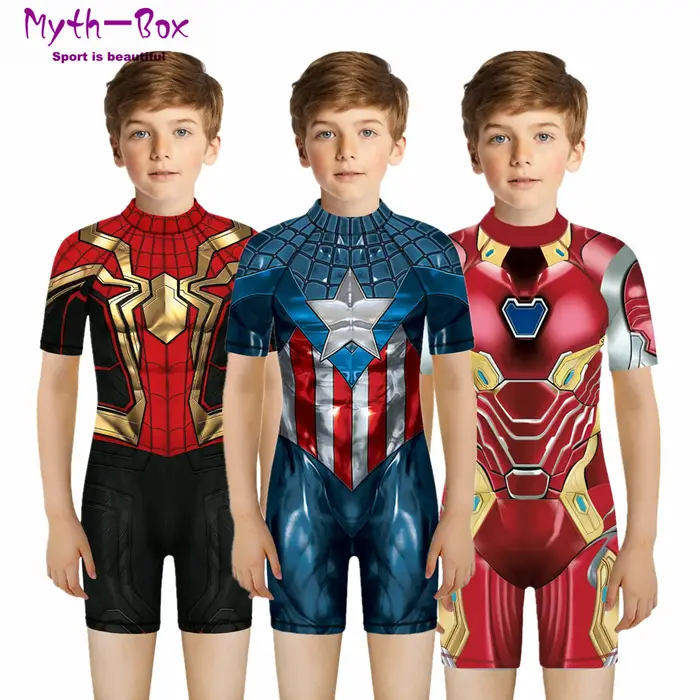 Maillot de bain enfant super-héros 3D - Combishort à manches courtes pour garçons et filles