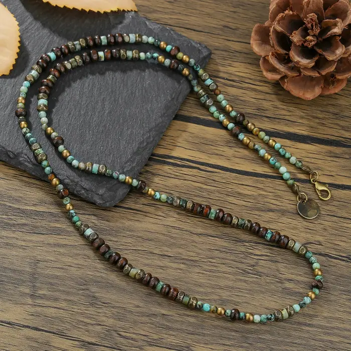 1PC hommes rétro Style ethnique afrique pierre collier pour hommes Hippie bohême Long collier de per