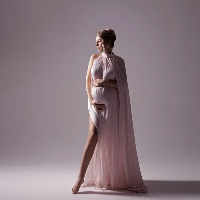 Robe de photographie de maternité à col rond avec cape, tenue de séance photo pour femme enceinte, r
