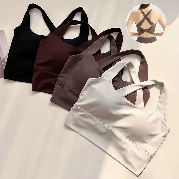 Brassière de sport pour femme à dos croisé, design dos élégant, pour entraînement d'intensité moyenn