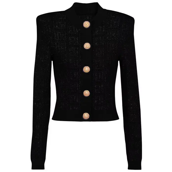 SML-Cardigan en tissu élastique pour femme, col rond creux, simple boutonnage, manches longues, coup