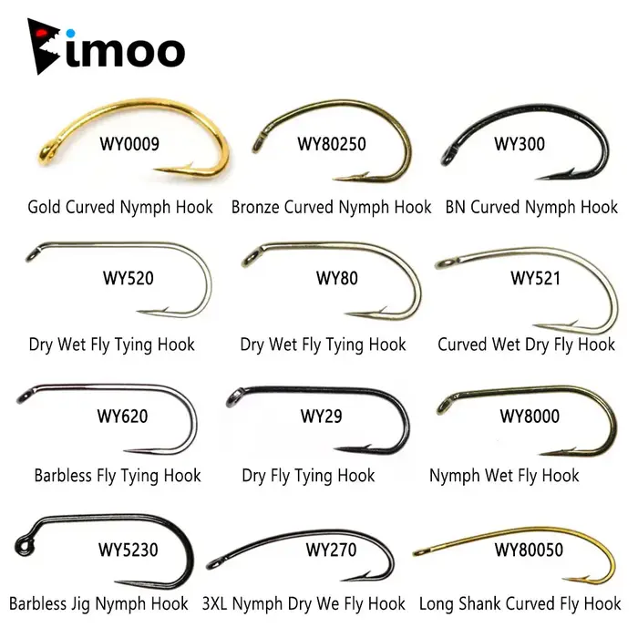 Bimoo 500 pièces en acier à haute teneur en carbone barbe sans ardillon pêche mouche crochet gabarit