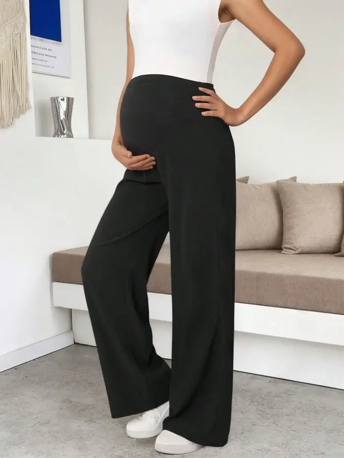 Leggings de maternité noirs pour femmes, à porter sous les robes, coupe large, taille haute, confort