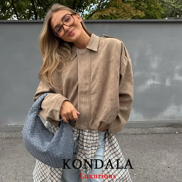 KONDALA décontracté Chic kaki daim Bomber vestes femmes fermeture éclair manches longues surdimensio