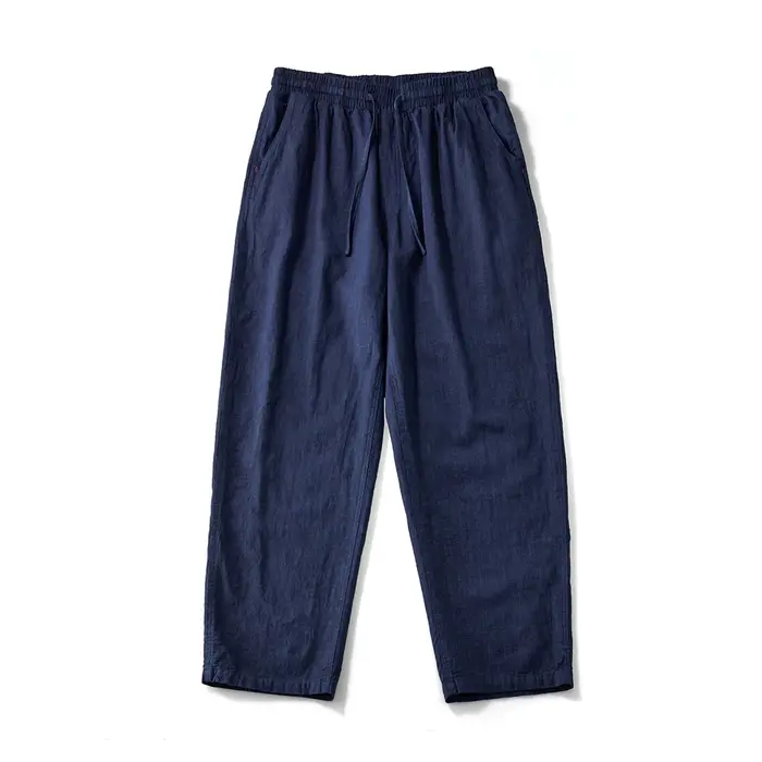 Pantalon cargo indigo rétro japonais pour homme, pantalon multi-poches, jambe large, coton, lin, déc