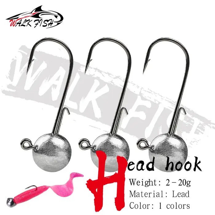 WALK FISH – crochet de gabarits à tête NED, 5 pièces/lot, 2g-20g, toutes tailles, boule ronde, croch