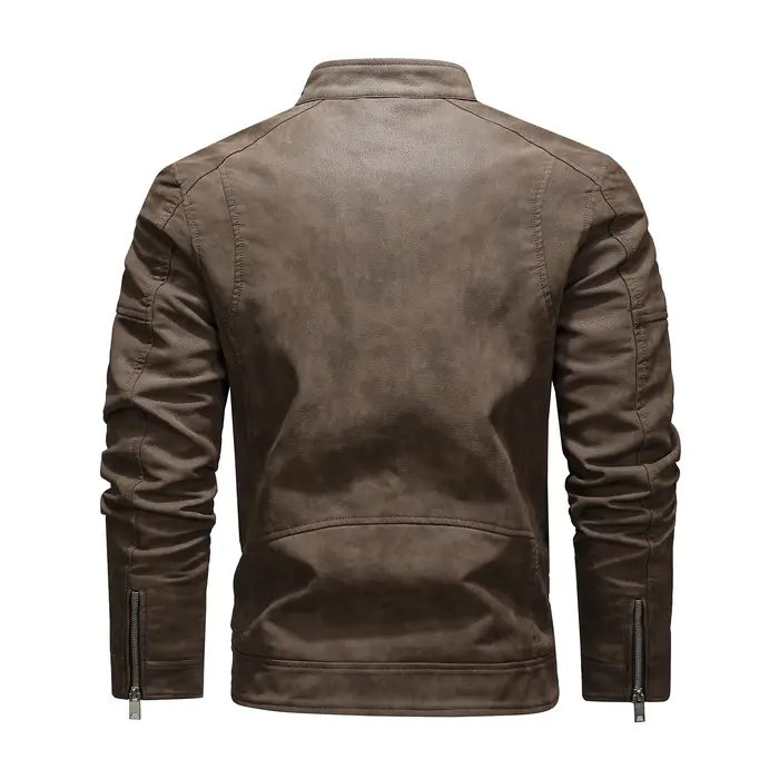Veste en cuir PU pour hommes, avec polaire, grand revers, fermeture éclair diagonale sur le devant, 