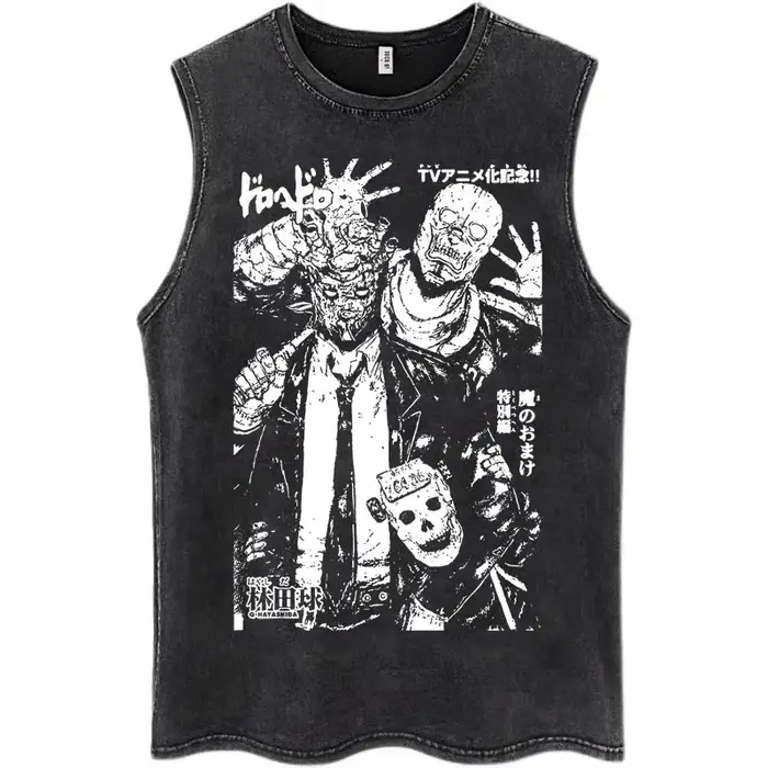 Débardeur délavé à motif de dessin animé japonais Dorohedoro pour hommes et femmes, 100% coton, mode