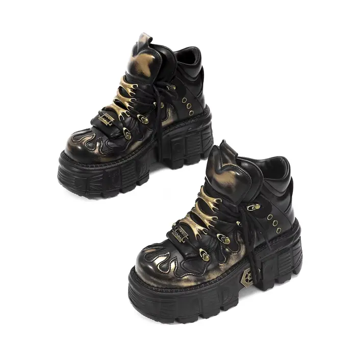 Bottes courtes espagnoles rétro résistantes à l'usure, Style moto à enfiler populaire, Punk en métal