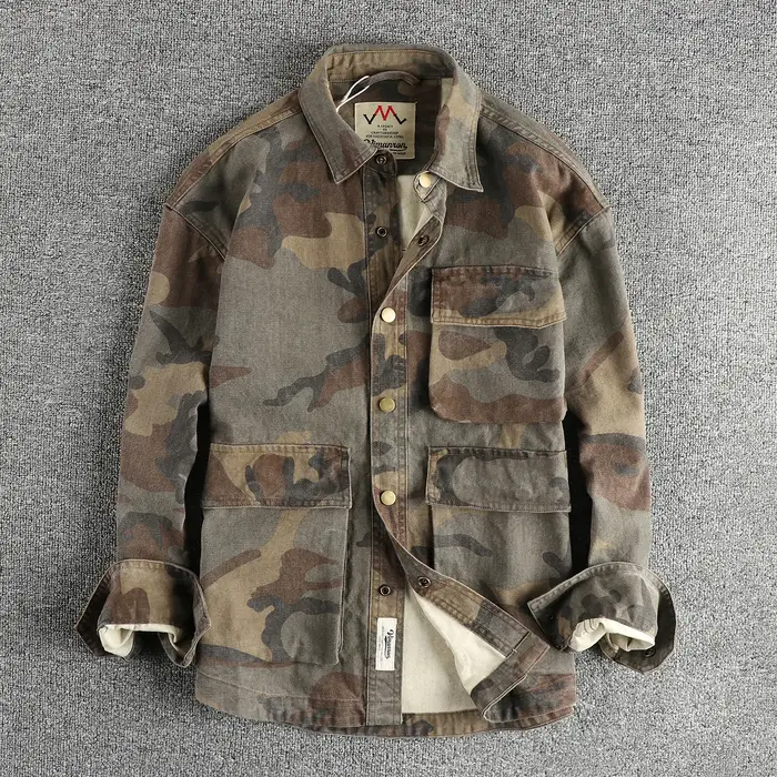 Chemise cargo tissée à la voile de perles de coton, conception de poche tridimensionnelle, éventail 