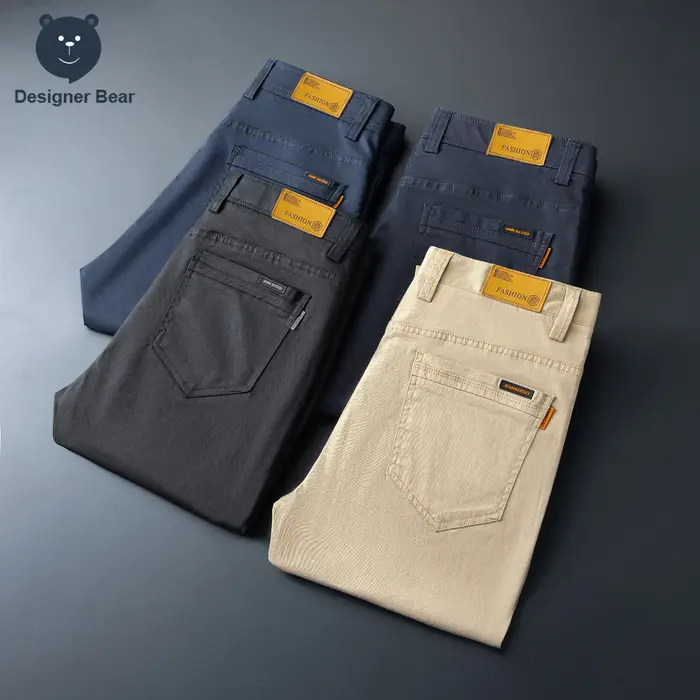 Pantalon décontracté homme coton coupe droite élégant pour affaires loisirs kaki gris bleu printemps été