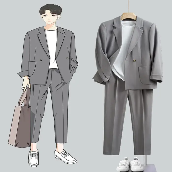 "ensemble de costume de Style coréen pour hommes, coupe ample, Blazer et pantalon décontractés, coup