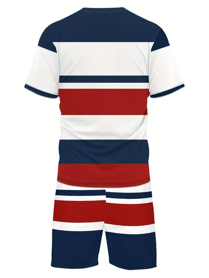 Vente chaude hommes épissé à la mode motif imprimé respirant col rond T-shirt ensemble short et haut