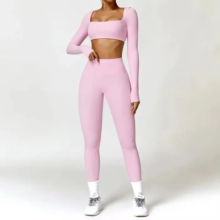 Ensemble sport 2 pièces femme séchage rapide salle gym course yoga T-shirt manches longues